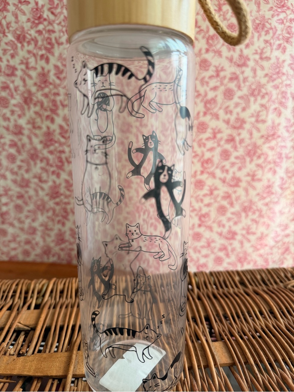 Clear Cat Print Water Bottle with Bamboo Lid - Black Cats - Picture 2 of 2